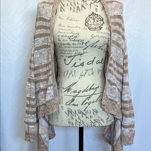 Delicate knit tiered open cardigan pale pink white tan L junior Charlotte Russe